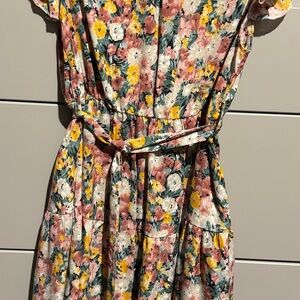 Pink and Orange Flutter Sleeve Sundress for Wedding Guests